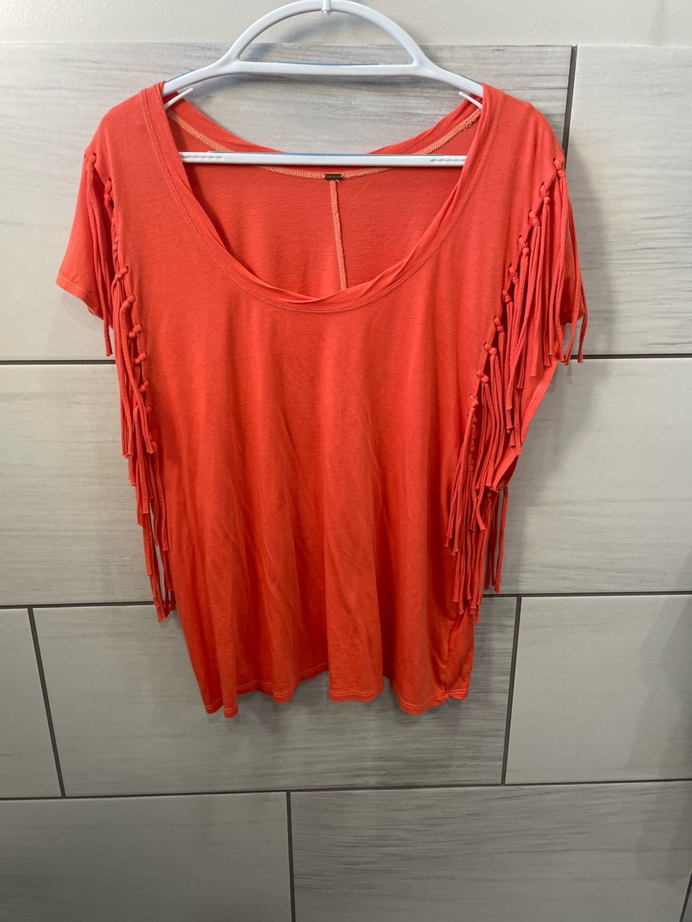 Women’s Fringe Short-Sleeve Top - Coral